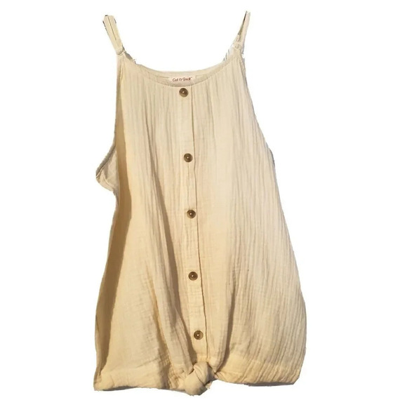 Cat & Jack Top Girls Ivory Blouse Large 10 12 Tie front Sleeveless tank - Picture 1 of 2